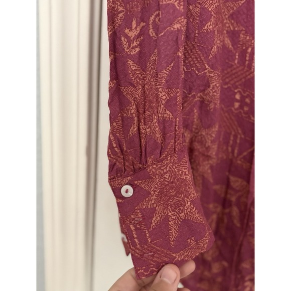 Free People Bohemian Long Sleeve S Mia Tunic Aztec Print Blouse Pink Viscose - Picture 2 of 6